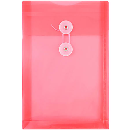 JAM Paper® Open-End Plastic Envelopes, 6 1/4" x 9 1/4", Button & String Closure,Pink, Pack Of 12