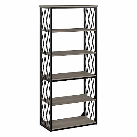 kathy ireland® Home by Bush Business Furniture City Park Industrial 73"H 5-Shelf Bookcase, Driftwood Gray, Standard Delivery