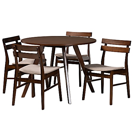 Baxton Studio Eiko Dining Set, 29-1/2”H x 39-7/16”W x 39-7/16”D, Light Beige/Walnut