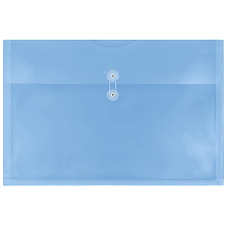JAM Paper® Plastic Booklet Envelopes, 12" x 18", Button & String Closure, Blue, Pack Of 12