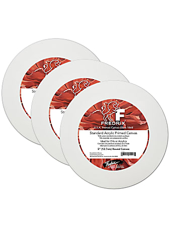 Fredrix Round Stretched Canvas, 5" Diameter, Pack Of 3
