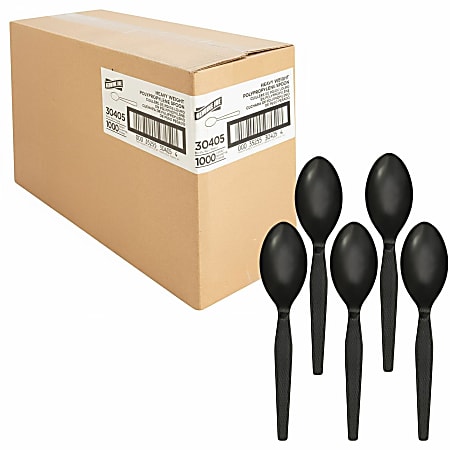 Genuine Joe Heavyweight Spoon - 1 Piece(s) - Spoon - 1 x Spoon - Disposable - Textured - Black - 1000/Carton