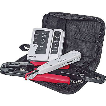 Intellinet Network Solutions 4-Piece Network Tool Kit Composed of LAN Tester, LSA Punch Down Tool, Crimping Tool and Cutter/Stripper Tool - Includes Durable Storage Bag