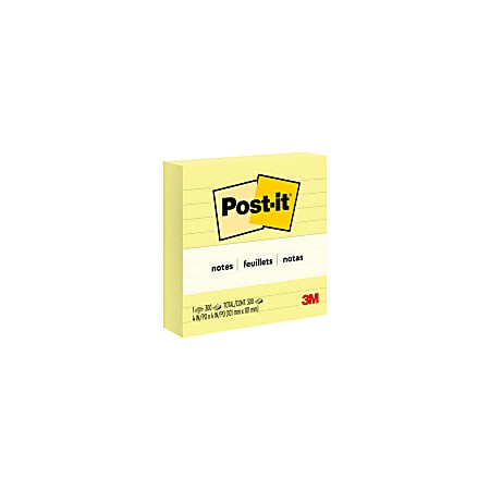 Post-it® Notes, Lined, 4" x 4", Canary Yellow,