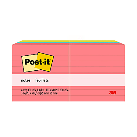 Post it Notes 3 in x 3 in 6 Pads 100 SheetsPad Clean Removal