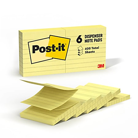 Post-it® Pop Up Notes, 3 x 3 in, 6 Lined Sticky Note Pads, 100 Sheets/Pad, Accordion Sticky Notes Works with Pop Up Dispenser, Canary Yellow