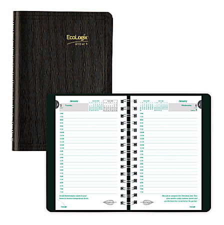Brownline® Ecologix® Daily Appointment Book. 8 1/2" x 5", 100% Recycled, FSC® Certified, Black, January to December 2021