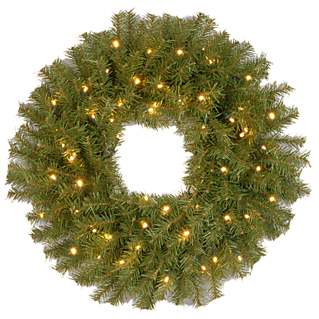 Battery-Operated Pre-Lit Dual-Color Norwood Fir Wreath, 24" Diameter, 50 Multicolor LED Lights
