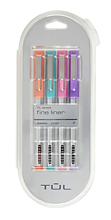 TUL® Fine Liner Felt-Tip Pen, Fine, 1.0 mm, Silver Barrels, Assorted Inks, Pack Of 4 Pens