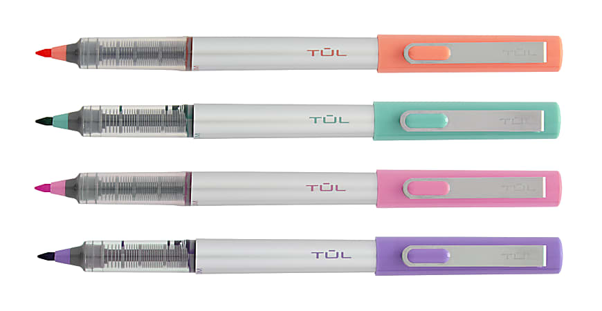 Assorted Ink Silver Barrel 4 pens TUL Fine Liner Felt Tip 1.0 Med Point 