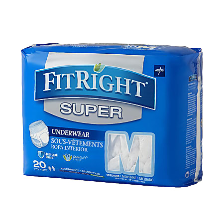 FitRight Super Protective Underwear, Medium, 28 - 40", White, Pack Of 20