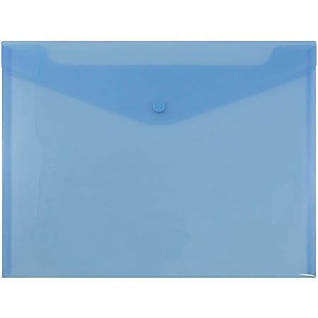 JAM Paper® Plastic Booklet Envelopes, Legal Size, 9 3/4" x 14 1/2", Snap Closure, Blue, Pack Of 12