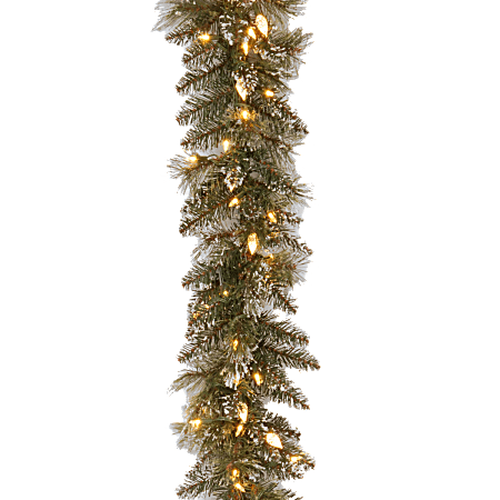 Pre-Lit Glittery Bristle Pine Garland, 9' Long, 100 Soft White LED Lights