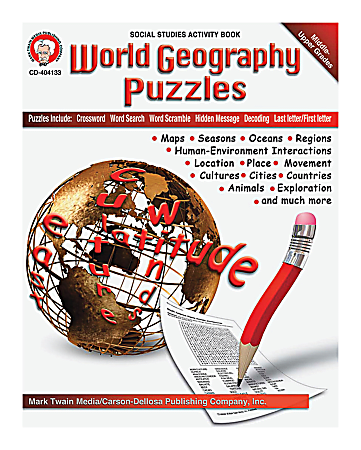 Mark Twain World Geography Puzzles Book, Grades 6 - 12