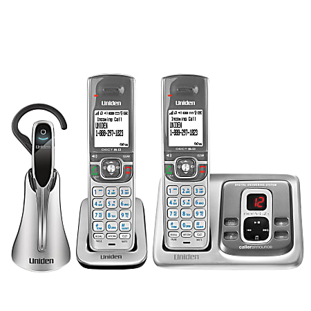 Uniden® D2380-3H DECT 6.0 Digital Dual-Handset Cordless Phone With Cordless Headset And Answering, Silver