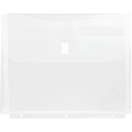 JAM Paper® Plastic 3-Hole Punch Binder Envelopes, 8-5/8" x 11 1/2", Hook & Loop Closure, Clear, Pack Of 12 Envelopes