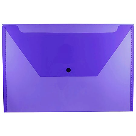 JAM Paper® Plastic Booklet Envelopes, Legal Size, 9 3/4" x 14 1/2", Snap Closure, Purple, Pack Of 12