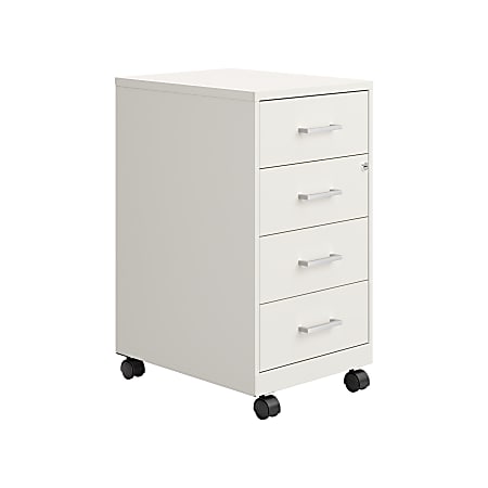 Space Solutions SOHO 18" Deep 4 Drawer Metal Mobile Organizer, 4 Box Drawers, Locking - Pearl White