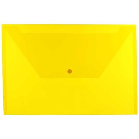 JAM Paper® Plastic Booklet Envelopes, Legal Size, 9 3/4" x 14 1/2", Snap Closure, Yellow, Pack Of 12