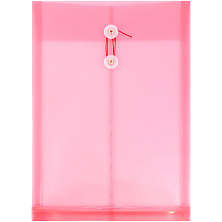 JAM Paper® Open-End Plastic Envelopes, Legal-Size, 9 3/4" x 14 1/2", Button & String Closure, Pink, Pack Of 12