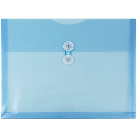 JAM Paper® Booklet Plastic Envelopes, Letter-Size, 9 3/4" x 13", Button & String Closure, Blue, Pack Of 12