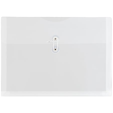 JAM Paper® Booklet Plastic Envelopes, Letter-Size, 9 3/4" x 13", Button & String, Clear, Pack Of 12