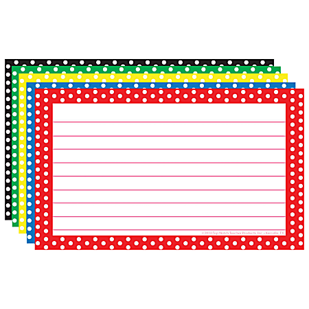 Top Notch Teacher Products® Polka Dot Border Lined Index Cards, 3" x 5", Assorted Colors, 75 Cards Per Pack, Case Of 6 Packs