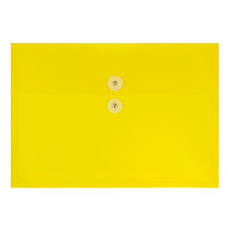 JAM Paper® Booklet Plastic Envelopes, Letter-Size, 9 3/4" x 13", Button & String Closure, Yellow, Pack Of 12