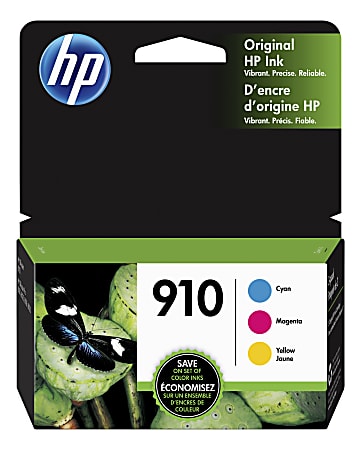 HP 910 Cyan, Magenta, Yellow Ink Cartridges, Pack Of 3, 3YN97AN