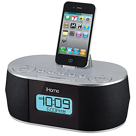 iHome® iD38 Dual Alarm Clock FM Stereo Radio, Silver; Black