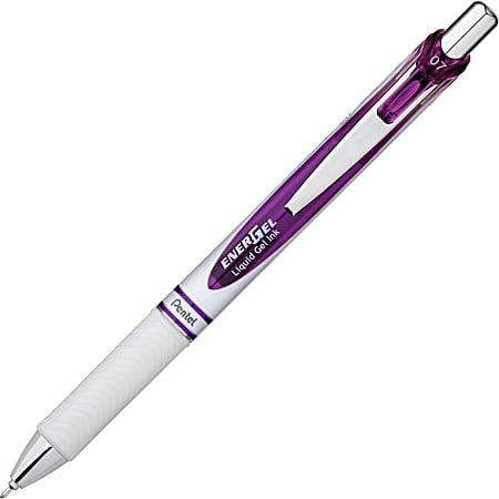 Pentel EnerGel Pearl Retractable Liquid Gel Pen - 0.7 mm Pen Point Size - Needle Pen Point Style - Refillable - Retractable - Violet Gel-based Ink - Pearl White Barrel - 1 Each