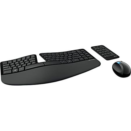 Microsoft® Sculpt Ergonomic Wireless Keyboard & Mouse, Contoured/Curved Full Size Keyboard, Black, Ambidextrous Laser Mouse