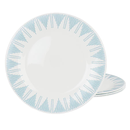 Ultra By Gibson Piper Point 4-Piece Round Tempered Opal Glass Dinner Plate Set, 10” x 10” x 3/4”, Blue