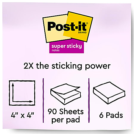 Post it Super Sticky Notes 4 in x 6 in 3 Pads 90 SheetsPad 2x the