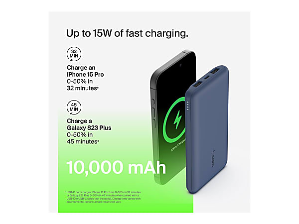BoostCharge 15W Power Bank 10K Blue - Office Depot