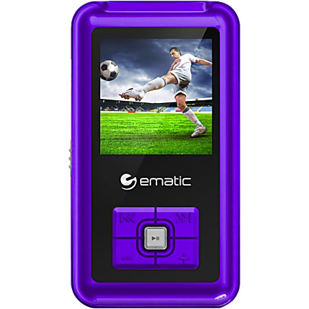 Ematic EM208VID 8 GB Purple Flash Portable Media Player - Photo Viewer, Video Player, Audio Player, FM Tuner, Voice Recorder, e-Book, FM Recorder - 1.5" - USB - Headphone