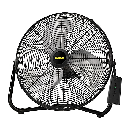Lasko® Stanley® 20" 3-Speed High Velocity Floor or Wallmount Fan with Remote Control, 22"H x 22"W x 7"D, Black