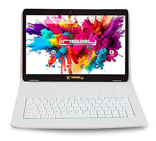 NEW LINSAY 10.1"Octa Core 128GB Storage Android 15 Tablet with White Crocodile Style Keyboard