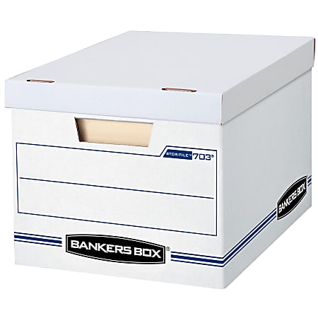 Bankers Box® Stor/File™ Standard-Duty Storage Boxes With Lift-Off Lids And Built-In Handles, Letter/Legal Size, 10“ x 12" x 15", 60% Recycled, White/Blue, Pack Of 10