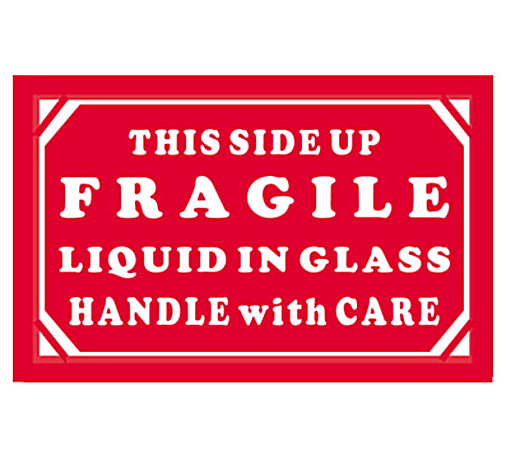 Tape Logic® Preprinted Shipping Labels, DL1290, "This Side Up Fragile Liquid In Glass", 3" x 5", Red/White, 500 Per Roll