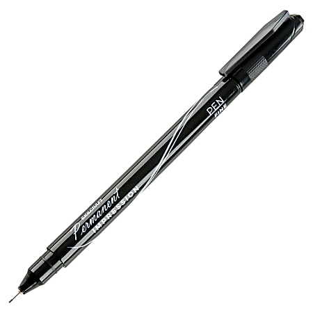 SKILCRAFT® Permanent Impression Pens, Fine Point, 0.8 mm, Black Barrel, Black Ink, Pack Of 12