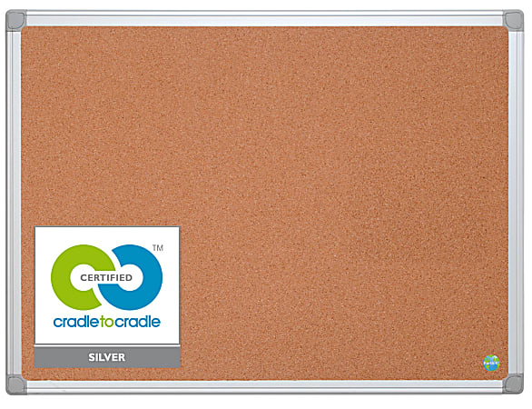 MasterVision® Earth Cork Board, 24" x 36", 80% Recycled, Aluminum Frame With Silver Finish