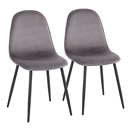 LumiSource Pebble Velvet Chairs, Gray/Black, Set Of 2 Chairs