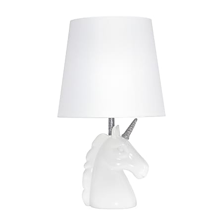 Simple Designs Sparkling Unicorn Table Lamp, 16”H, White/Silver