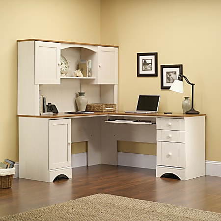 Office Depot, Sauder Antique White Desk With Hutch
