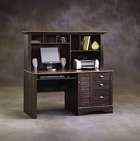 Sauder® Harbor View Collection Computer Desk With Hutch, Antiqued Paint