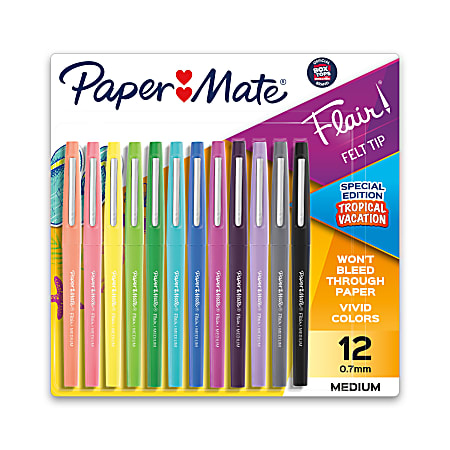 Paper Mate Flair Tropical Vacation Felt Tip Pens Medium Point 0.7 mm  Assorted Colors Pack Of 12 - Office Depot