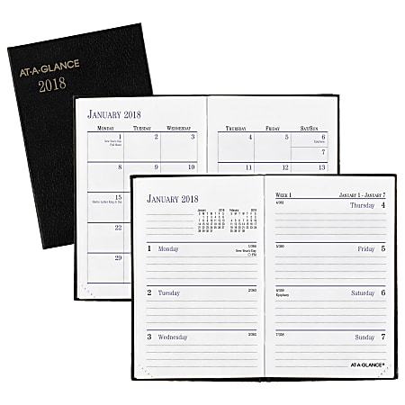 AT-A-GLANCE® Fine Diary® Weekly/Monthly Pocket Diary, 2 3/4" x 4 1/4", Assorted Colors, January to December 2018 (720100-18)