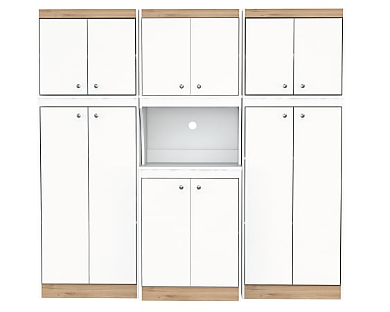 Inval Galley 3-Piece Kitchen Storage Cabinet System, 66-13/16”H x 70-7/8”W x 14-1/2”D, White/Vienes Oak