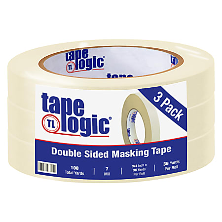 Tape Logic® Double-Sided Masking Tape, 3" Core, 0.75" x 108', Tan, Case Of 3